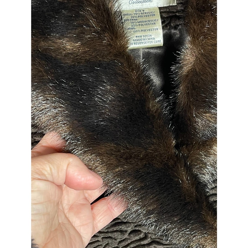 NEW NWT Tasha Polizzi Brown Textured Jacket Faux Fur Collar & Cuffs S M L XL - Picture 9 of 11